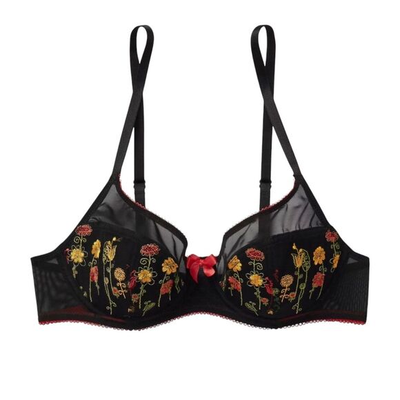 Adore Me Elie Contour Plus Black Floral Embroidered Lace Demi Bra Romantic 40C - Picture 1 of 5